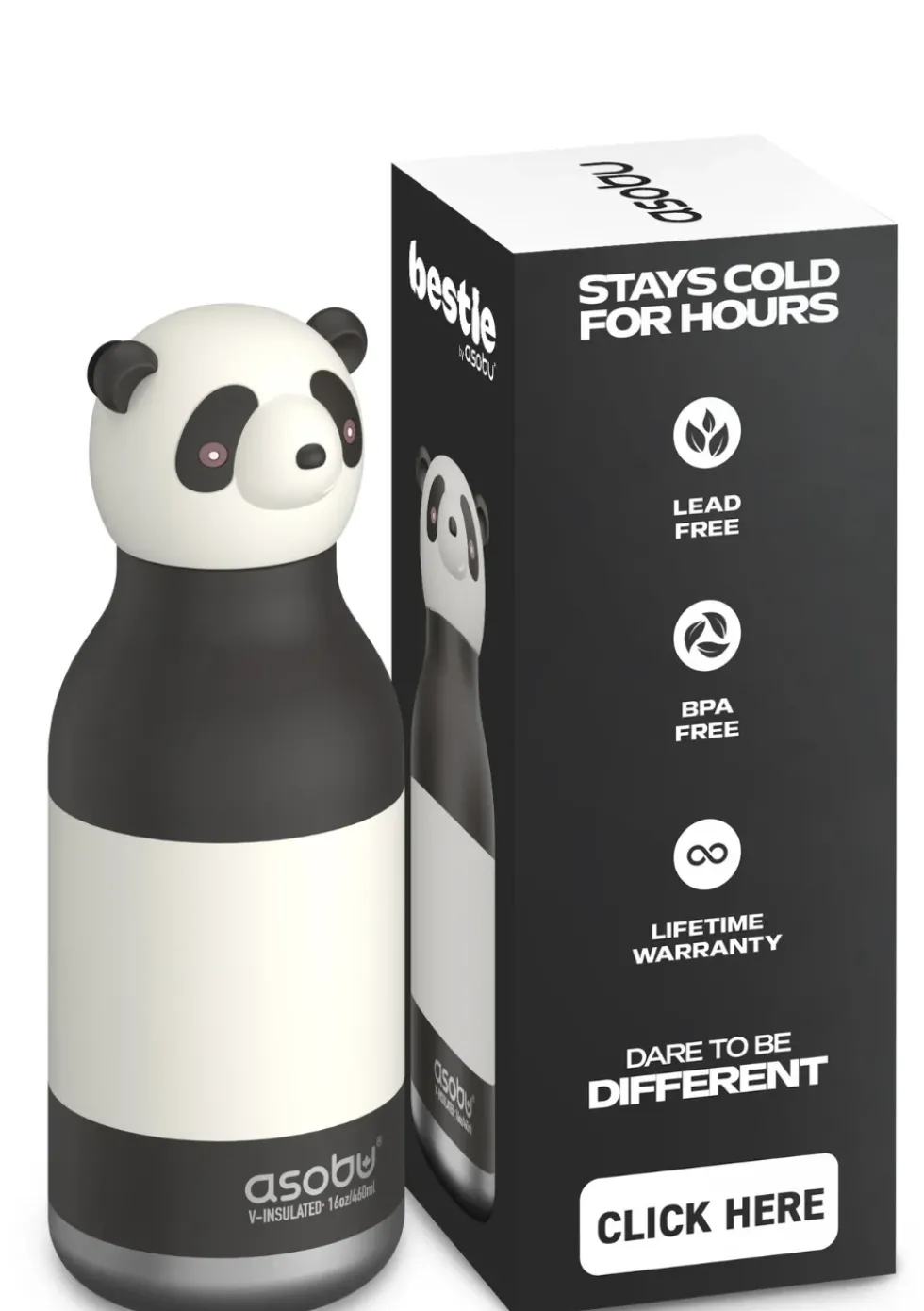 Bestie Trinkflasche Pandabär 'Mei the Panda Bear' schwarz/weiß 460 ml