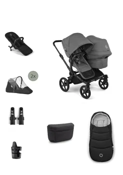Donkey 6 Double' Bundle – Unverzichtbares Kinderwagen-Set Moon Grey