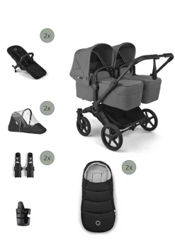 Donkey 6 Twin' Bundle – Unverzichtbares Kinderwagen-Set Moon Grey