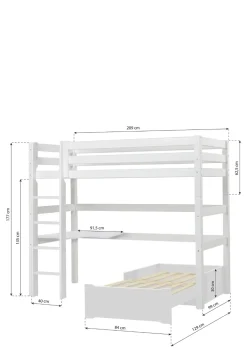 ECO Luxury' MEGA-Bett mit Schreibtisch & Lounge-Modul weiß 200 x 90 cm