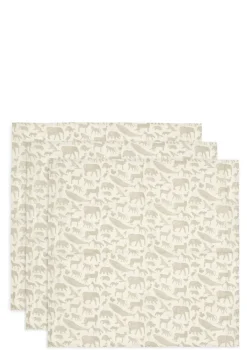 3er-Set Mulltücher 'Animals' Olive Green 70 x 70 cm