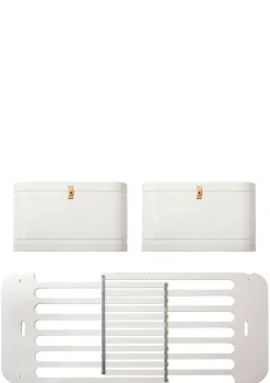 Geschwisterset für 'Wood Mini+' Babybett inkl. Junior-Erweiterung zu zwei Betten Weiß / Eiche