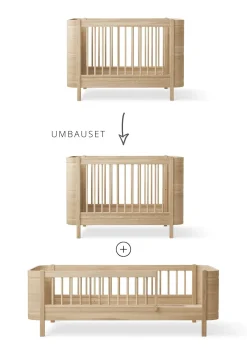 Geschwisterset für 'Wood Mini+' Babybett inkl. Junior-Erweiterung zu zwei Betten Eiche