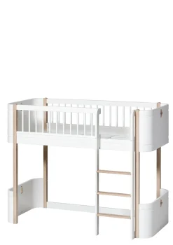 halbhohes Hochbett 'Wood Mini+' weiß / Eiche 162 x 68 cm