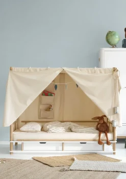 Himmelbett 'Camp Nomad' Weiß / Eiche 180 x 90 cm