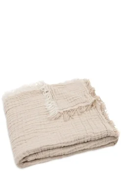 Musselin Decke Wiege 'Fringe Stripe' Biscuit 100 x 75 cm