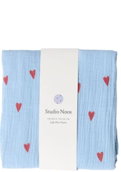 Musselin Mulltuch 'Swaddle Print Large' Light Blue Hearts 120 x 120 cm