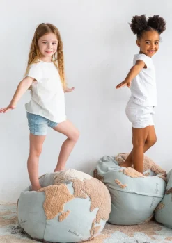 Sitzpouf 'World Map' Natural / Blue