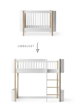 Umbauset für 'Wood Mini+' Babybett inkl. Junior-Erweiterung zum halbhohen Hochbett Weiß / Eiche