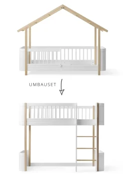 Umbauset für 'Wood Mini+' Hausbett zum halbhohen Hochbett Weiß/Eiche