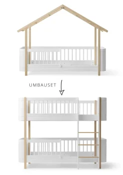 Umbauset für 'Wood Mini+' Hausbett zum halbhohen Etagenbett Weiß/Eiche