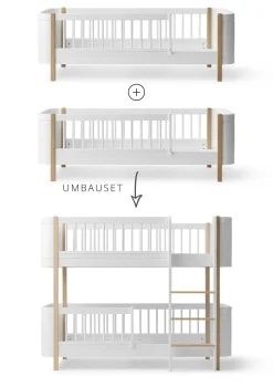 Umbauset für 'Wood Mini+' zwei Juniorbetten zum halbhohen Etagenbett Weiß / Eiche