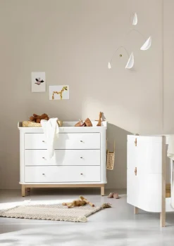 (Wickel-)Kommode 'Wood' 3 Schubladen weiß/Eiche