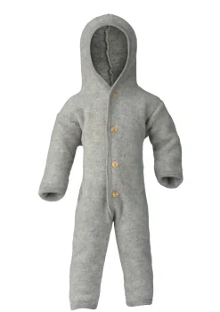 Wollfleece Overall mit Kapuze hellgrau melange
